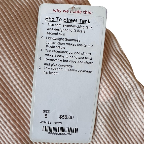 LULULEMON Ebb To Street Tank pink/peach racerback ribbed hip length sz 8 - NWT! - Picture 5 of 9